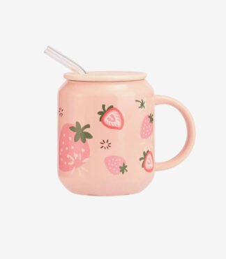 Valcla Portable Glass Kettle Straw Cup Mug Pink